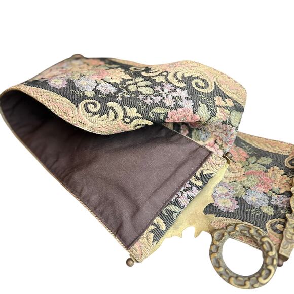 Vintage Floral Tapestry Bell Pull 54" Wall Hanging Brass Hardware Victorian Era - Picture 1 of 16